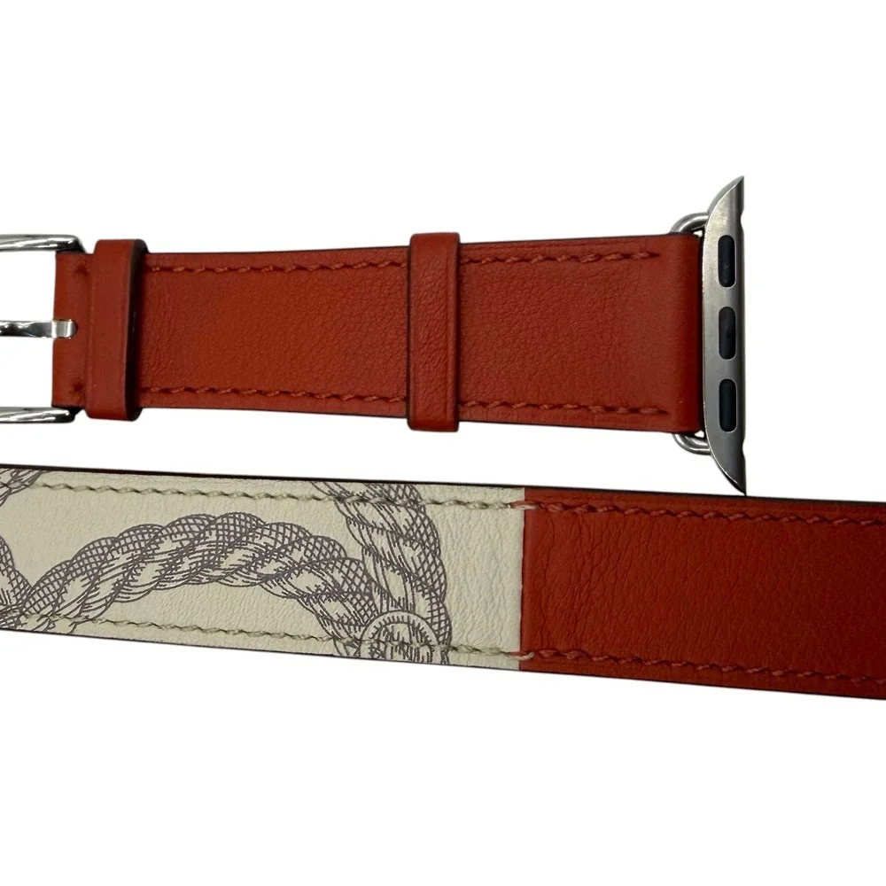 Apple Hermès Tour Watch Band Leather Rope Print Stainless Steel Excellent
